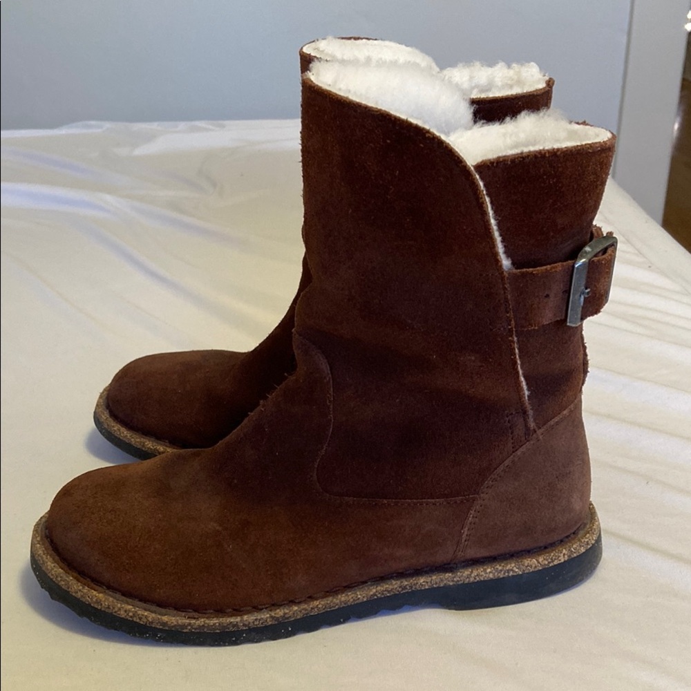 Birkenstock Uppsala Shearling Brown Suede Boots with Buckle